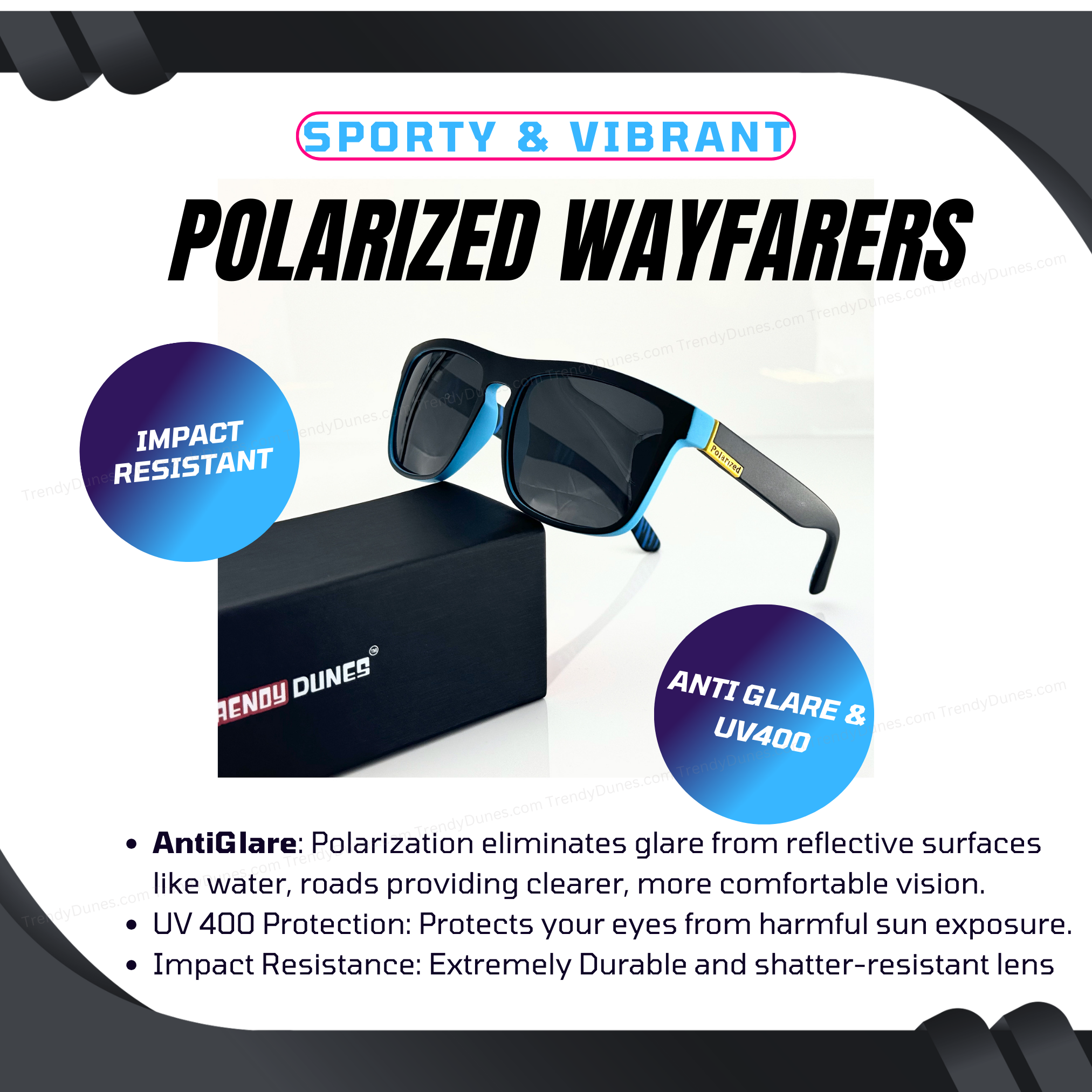 Premium WayFarer Polarized Anti Glare UV400 Polycarbonate Frame Unisex Sunglasses Impact Resistant Lens – Vibrant Black, Red & Blue Frame Designs, UV400 Protection, Polycarbonate Frame & Mirror Lens. Luxurious Hard Metal Case With Red Lining