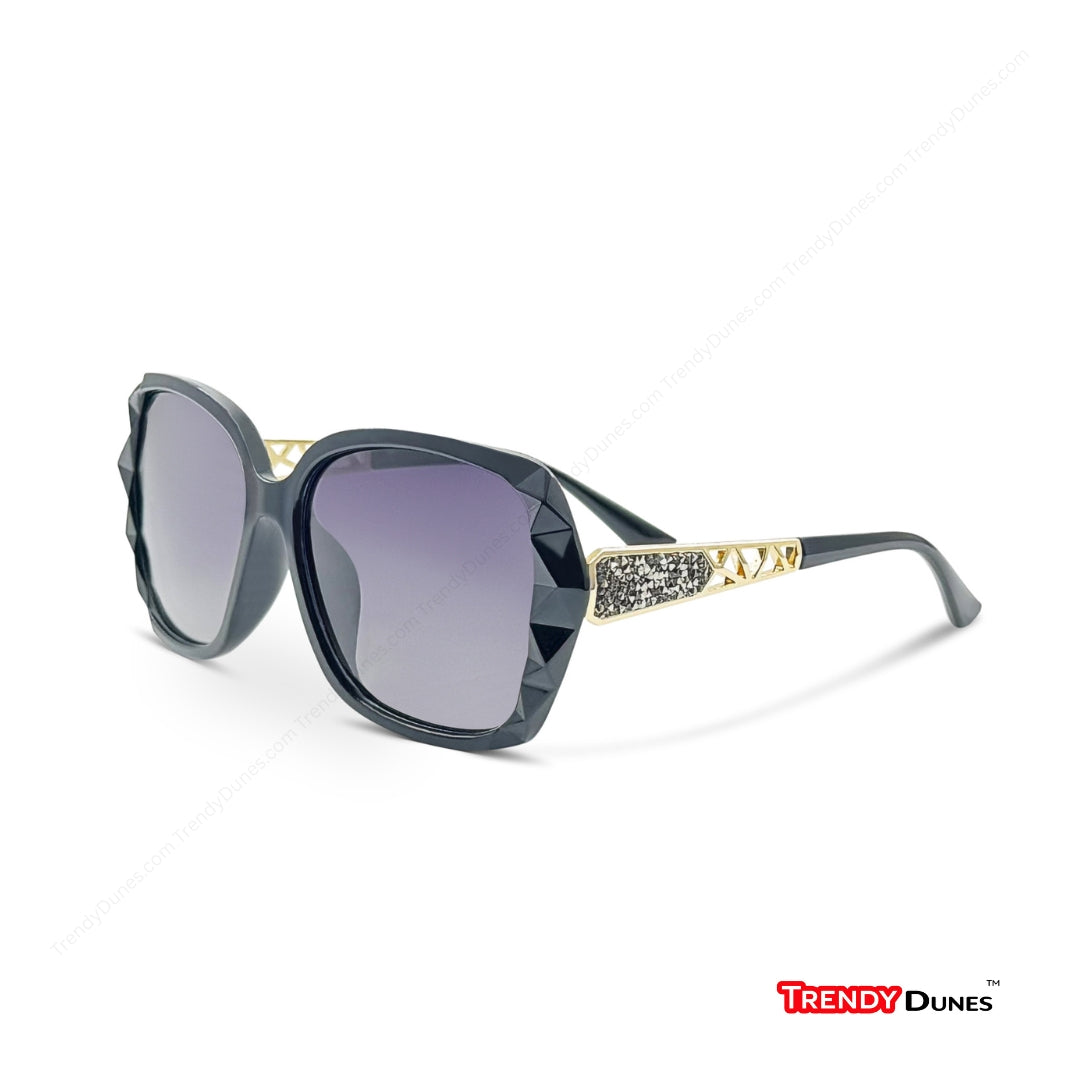 TrendyDunes Oversized Fashion Sunglasses for Women | Decorative Temples | Premium TAC Polarized Impact Scratch Resistant – Crystal-Cut Frame | Glittered Decorative Temples, UV400 Protection, Gradient Lenses – Chic & Stylish
