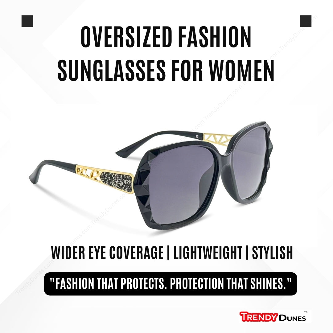 TrendyDunes Oversized Fashion Sunglasses for Women | Decorative Temples | Premium TAC Polarized Impact Scratch Resistant – Crystal-Cut Frame | Glittered Decorative Temples, UV400 Protection, Gradient Lenses – Chic & Stylish