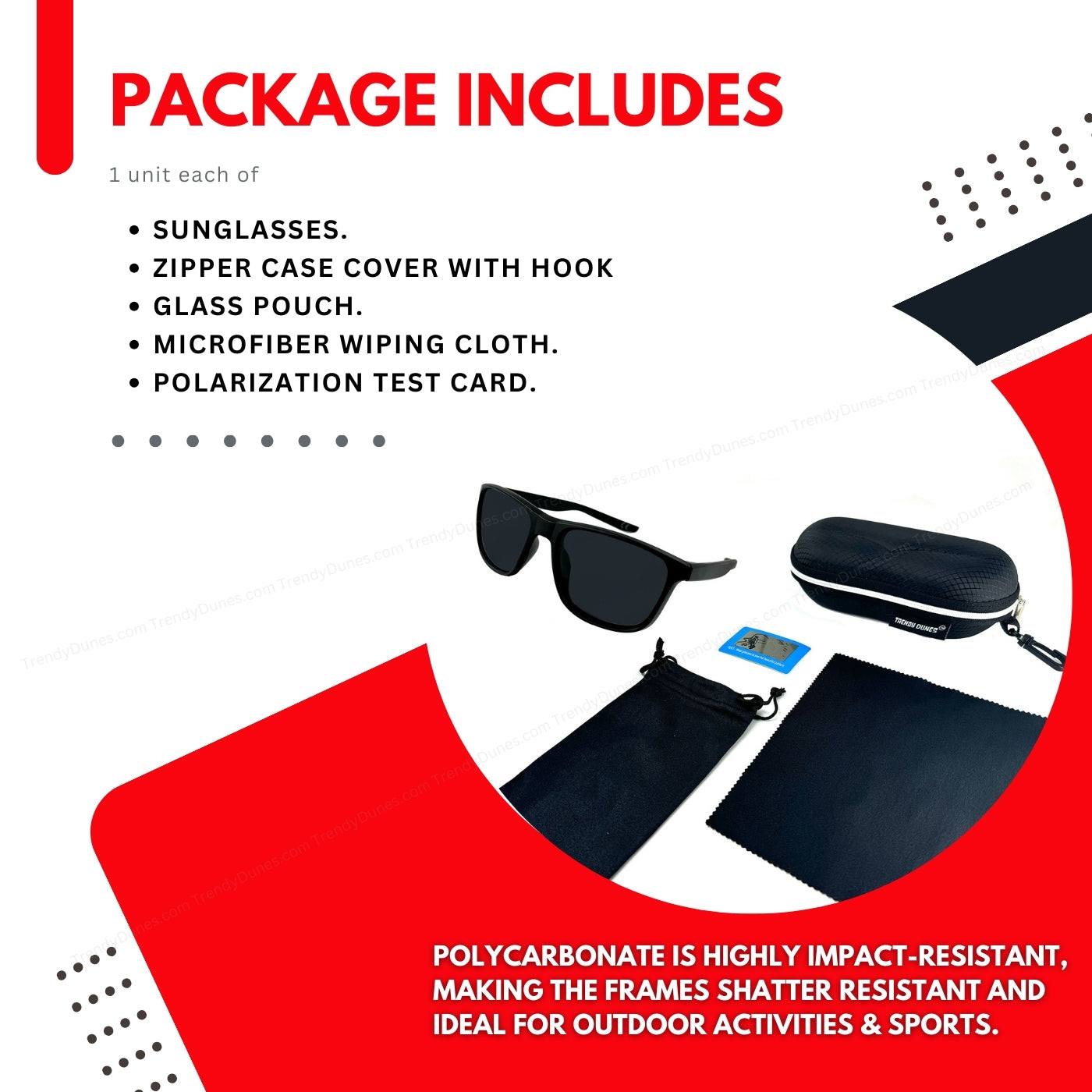 TrendyDunes Luxurious Unisex Polarized Wayfarer Sun Glasses, TAC Lens, Anti Glare, UV400 Protection | Lightweight Polycarbonate Frame | Premium EVA Waterproof Material Sunglasses Case & Black Draw String Eyewear Pouch