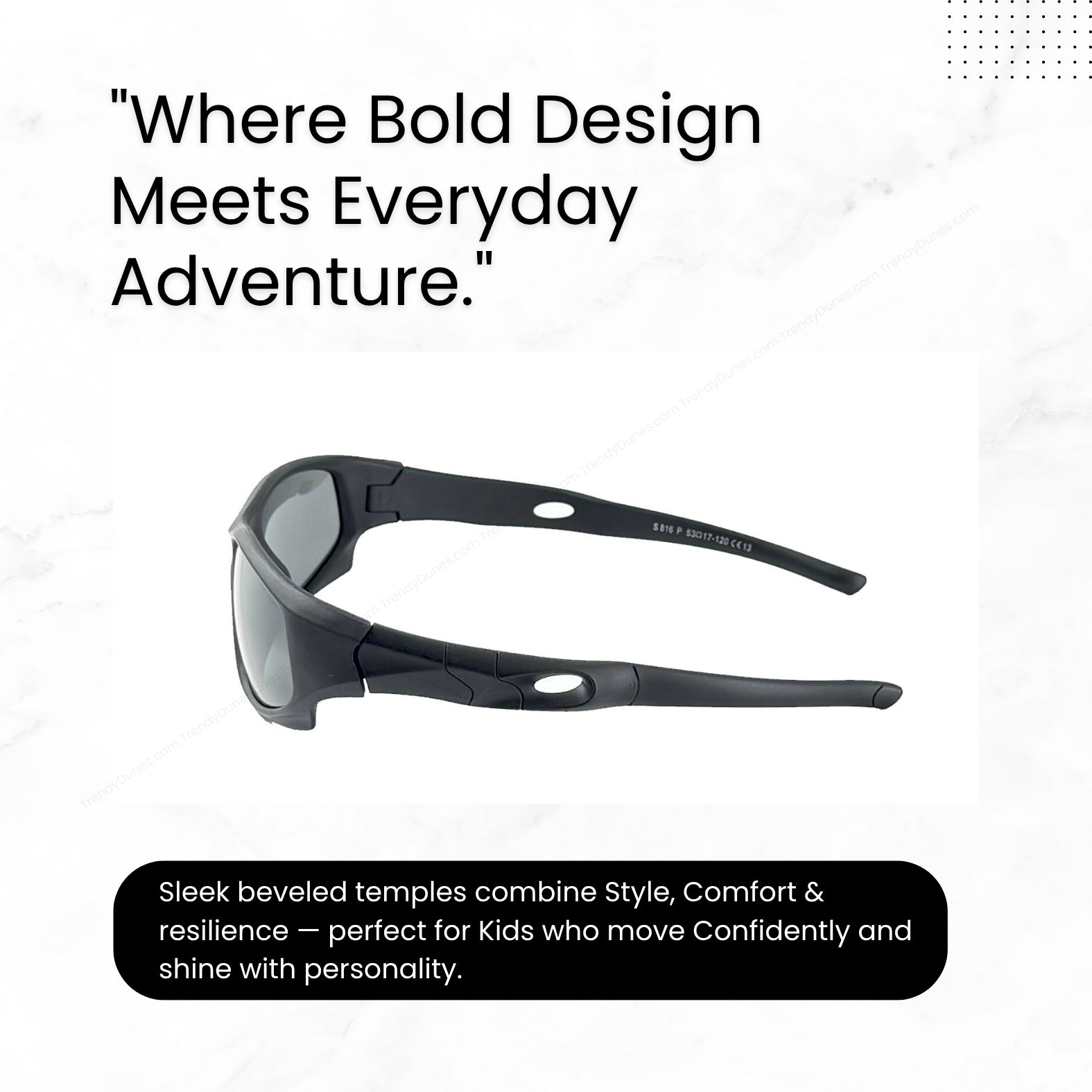 TrendyDunes Kids Sports Wraparound Sunglasses | Boys & Girls 8-12 Years | Polarized UV400 Anti Glare Lens | TPEE Frame | EVA Case + Polarized Test Card | 6 Color Combos