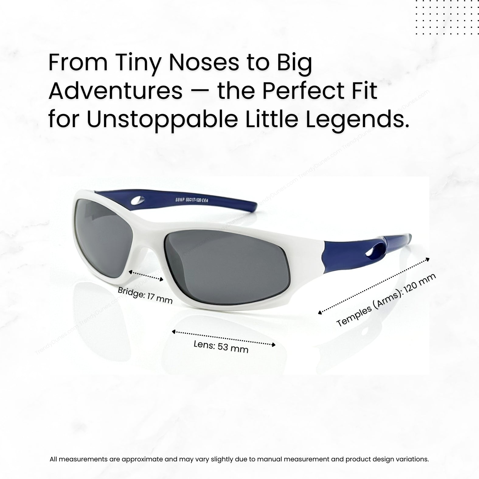 TrendyDunes Kids Sports Wraparound Sunglasses | Boys & Girls 8-12 Years | Polarized UV400 Anti Glare Lens | TPEE Frame | EVA Case + Polarized Test Card | 6 Color Combos