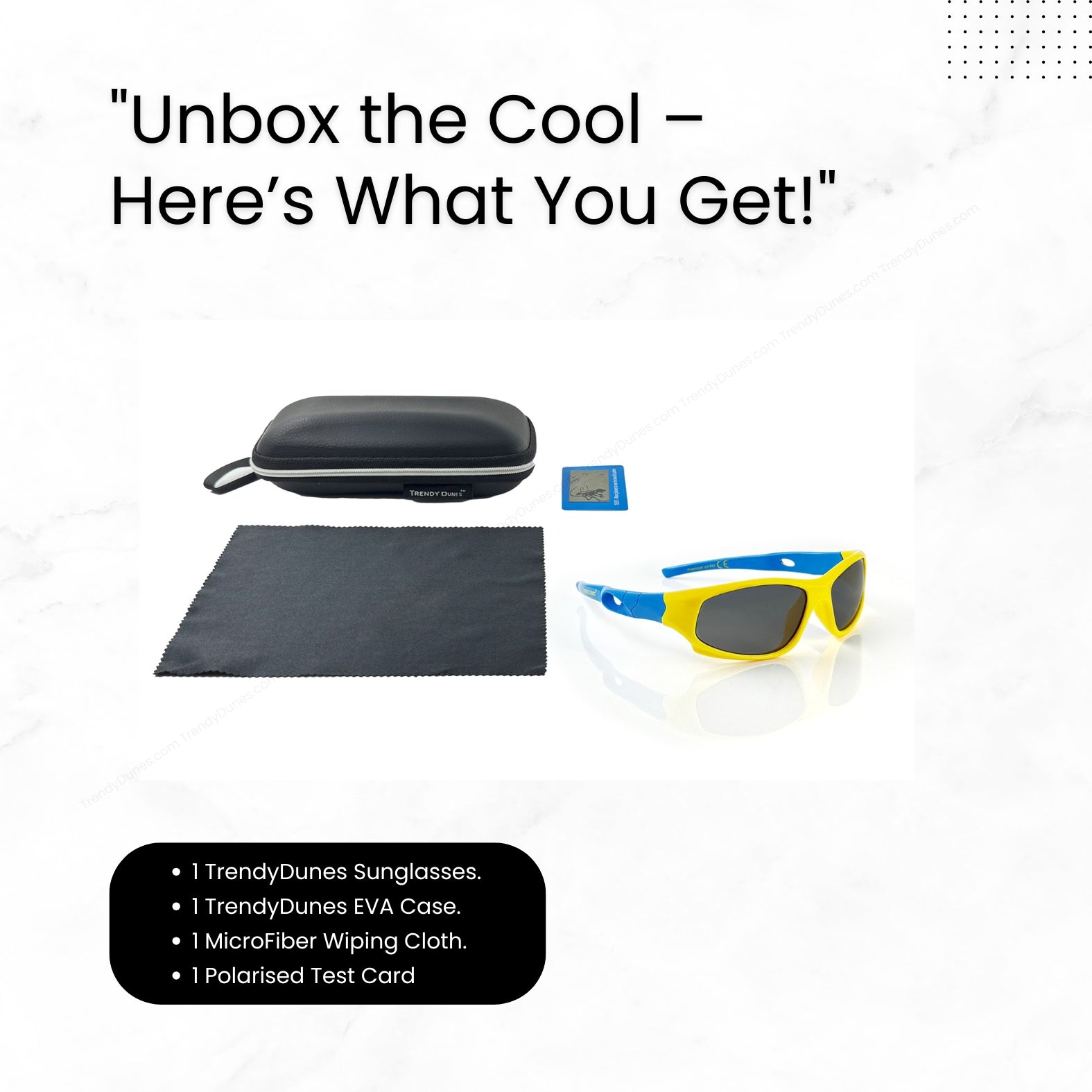 TrendyDunes Kids Sports Wraparound Sunglasses | Boys & Girls 8-12 Years | Polarized UV400 Anti Glare Lens | TPEE Frame | EVA Case + Polarized Test Card | 6 Color Combos