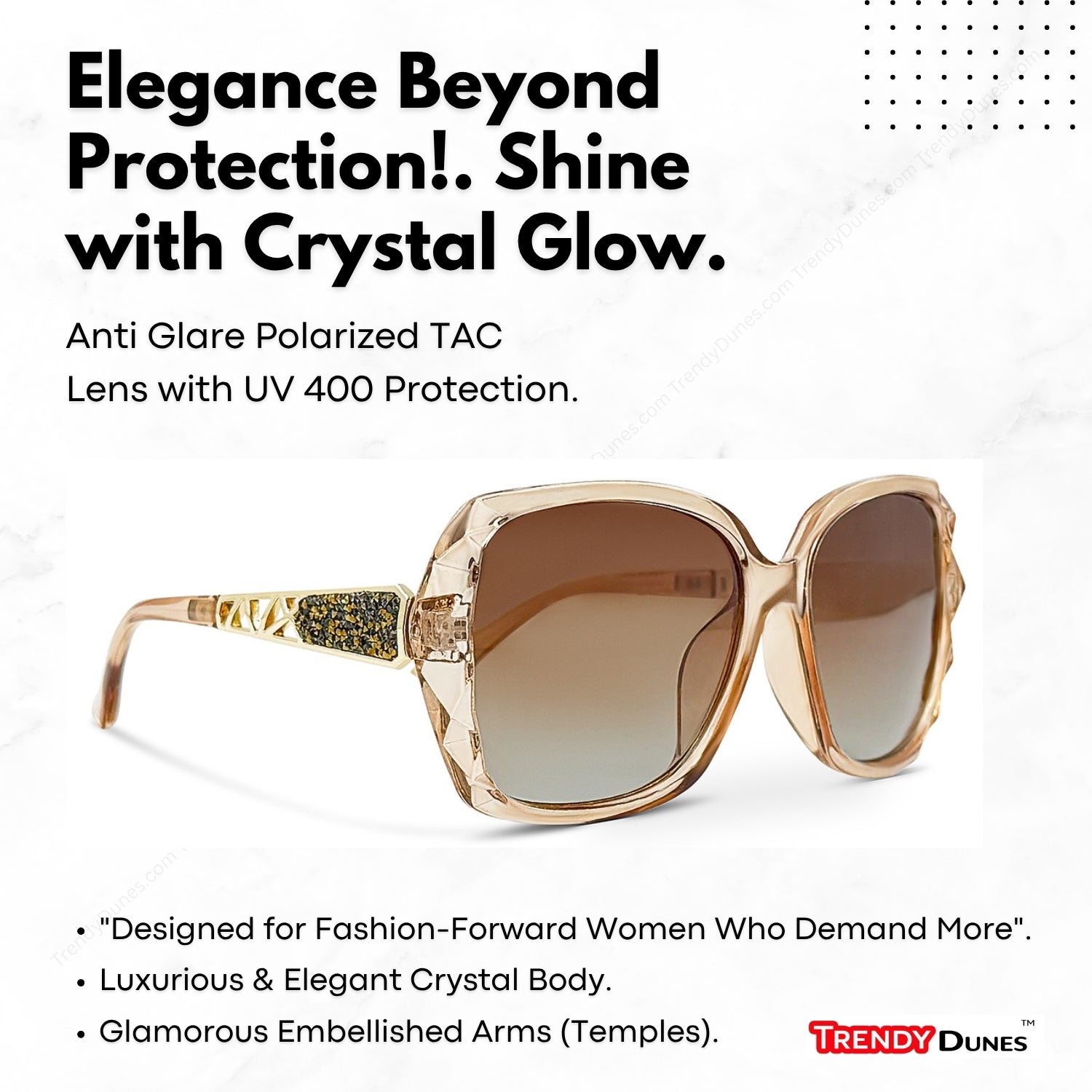TrendyDunes Women's Eyewear Combo β Oversized Polarized Sunglasses Beige Brown + Stylish Cat Eye Blue Light Glasses (Black Frame)