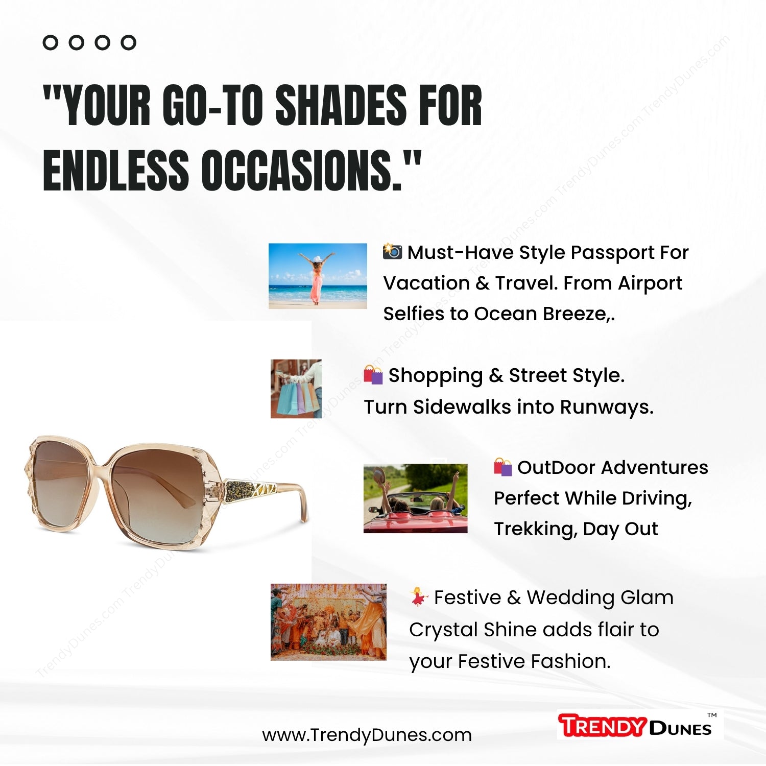 TrendyDunes Women's Eyewear Combo β Oversized Polarized Sunglasses Beige Brown + Stylish Cat Eye Blue Light Glasses (Black Frame)
