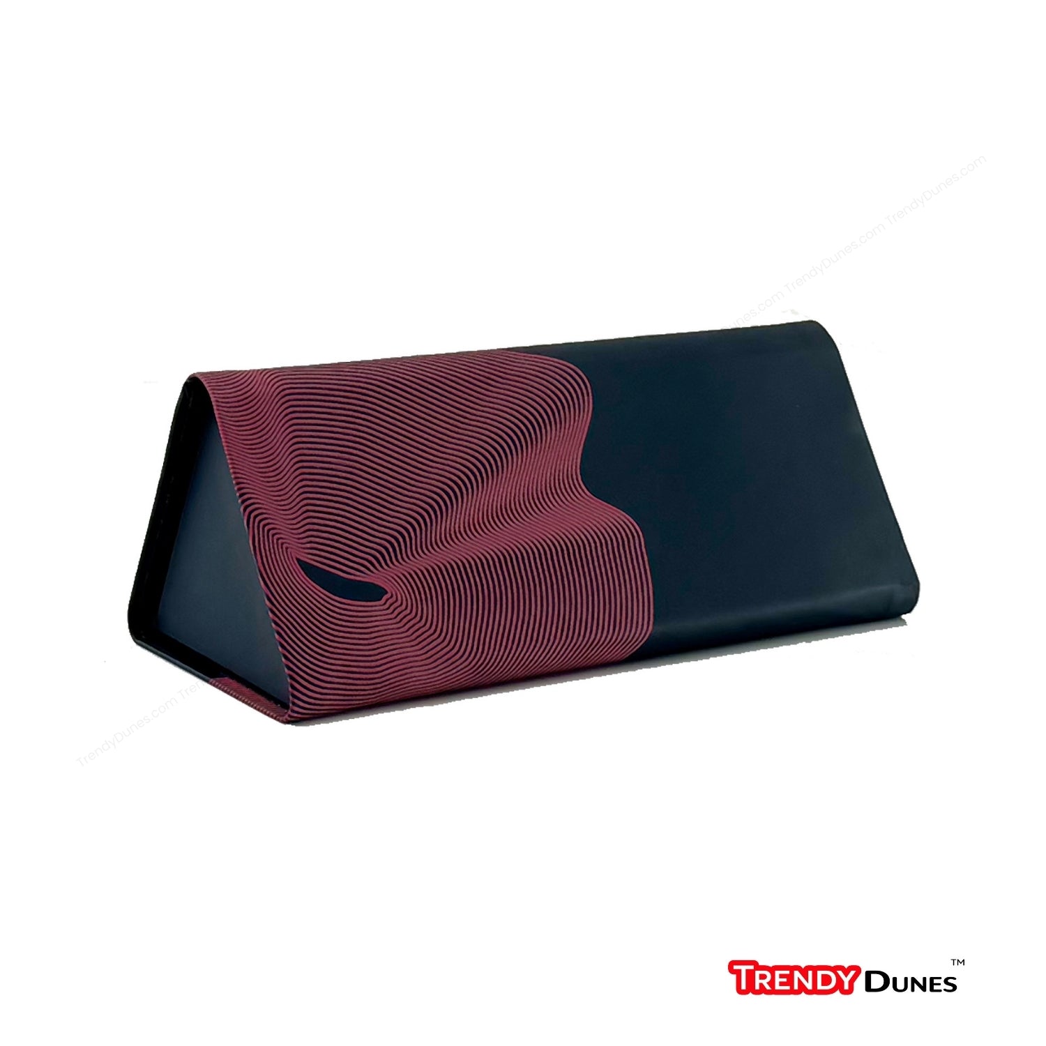 TrendyDunes Designer Foldable Triangular Metal & PU Leather Eyewear Case – Hard Shell Glasses Holder with Magnetic Closure Stylish Golden, Silver, Maroon, Blue Bold Wave Designs – Fits Sunglasses Reading Glasses
