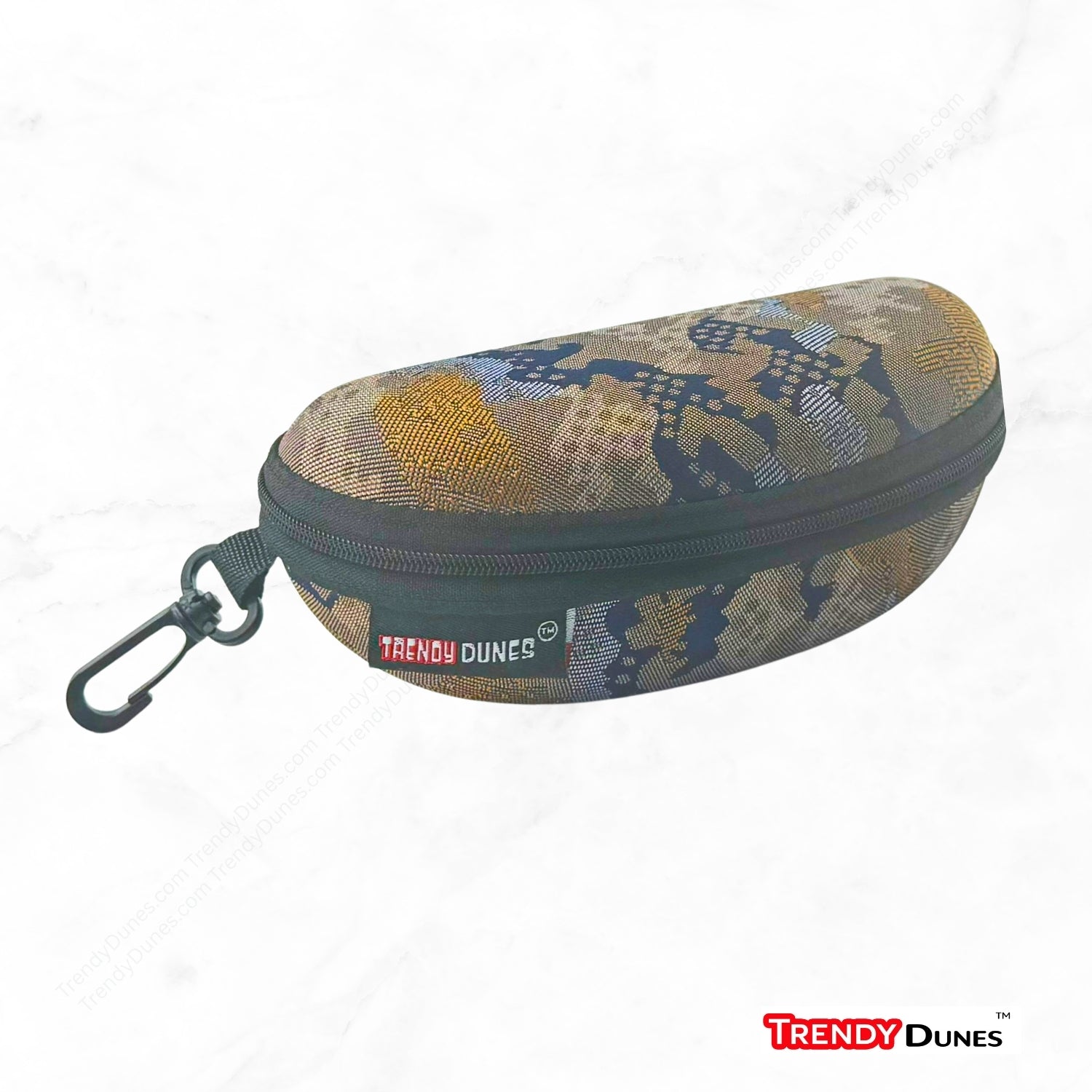 TrendyDunes BlueByte & Sandscape Desert Camo EVA Zipper Sunglass Case with Clip Hook & Water-Resistant – Stylish & Protective Eyewear Cover