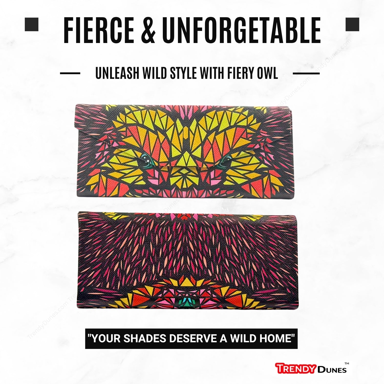 TrendyDunes Designer Eyewear Case Combo – PU Leather Foldable Case with Jungle Art + Designer Sandscape Desert Camo EVA Zipper Water Resistant Case
