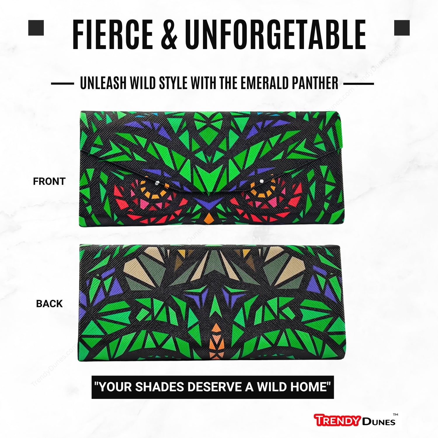 TrendyDunes Designer Eyewear Case Combo – PU Leather Foldable Case with Jungle Art + Designer Sandscape Desert Camo EVA Zipper Water Resistant Case
