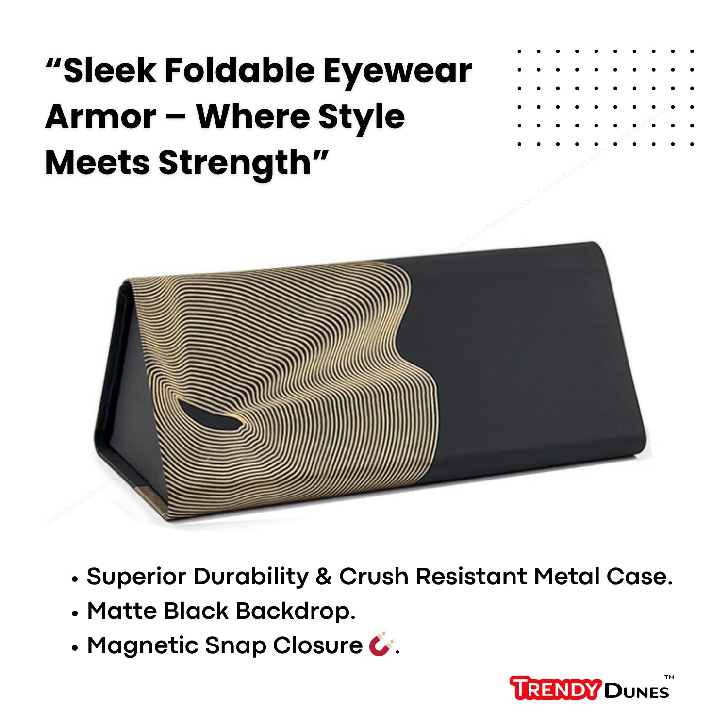 TrendyDunes Premium Eyewear Combo – EVA Waterproof Hook Case + Designer Foldable Wave Case (Gold, Silver, Maroon, Blue Variants)