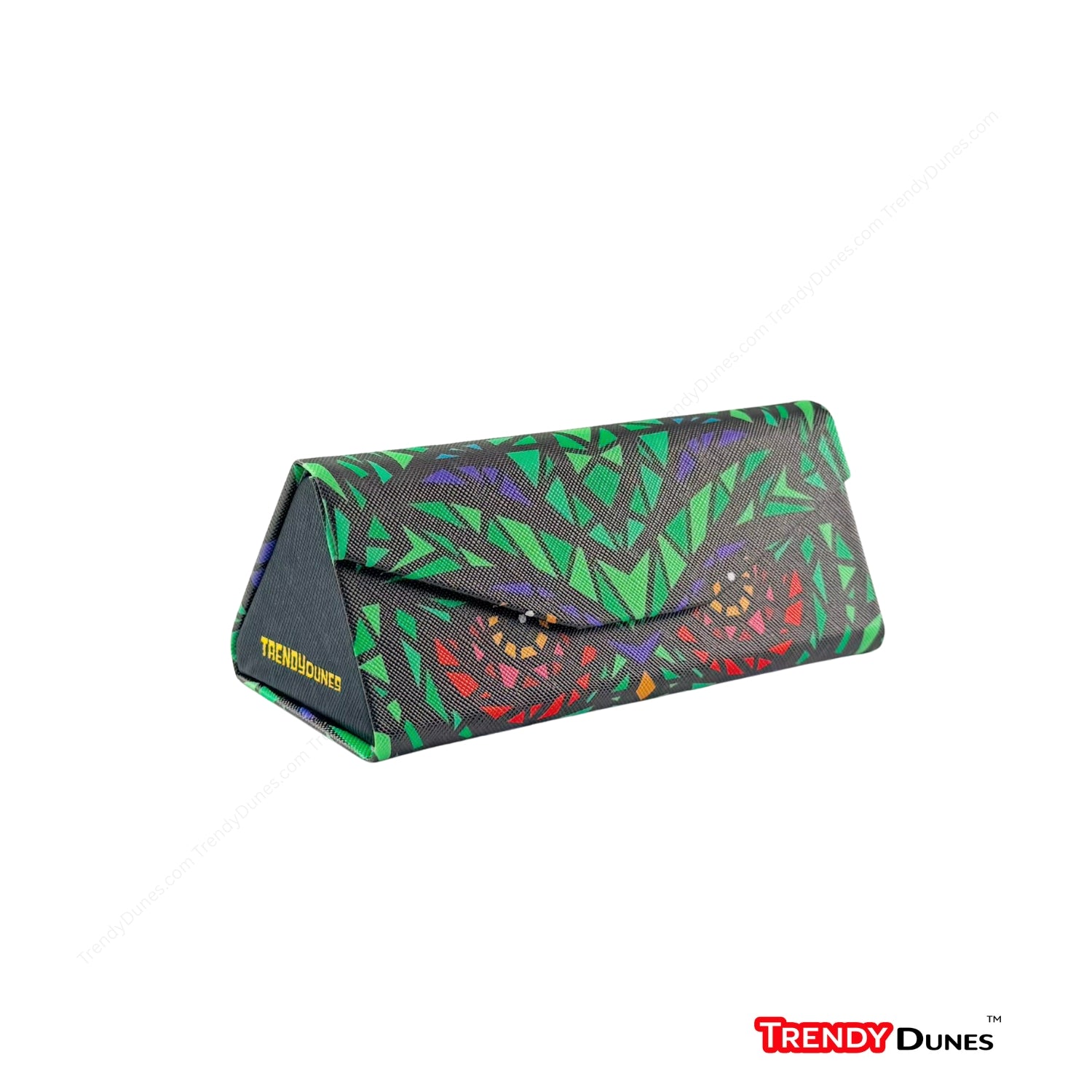 TrendyDunes High Fashion Luxury PU Leather Exterior, Soft Lining Triangular Sunglasses Eyewear Case with Vivid Animalistic Color Motifs | Includes Micro Fiber Wiping Cloth