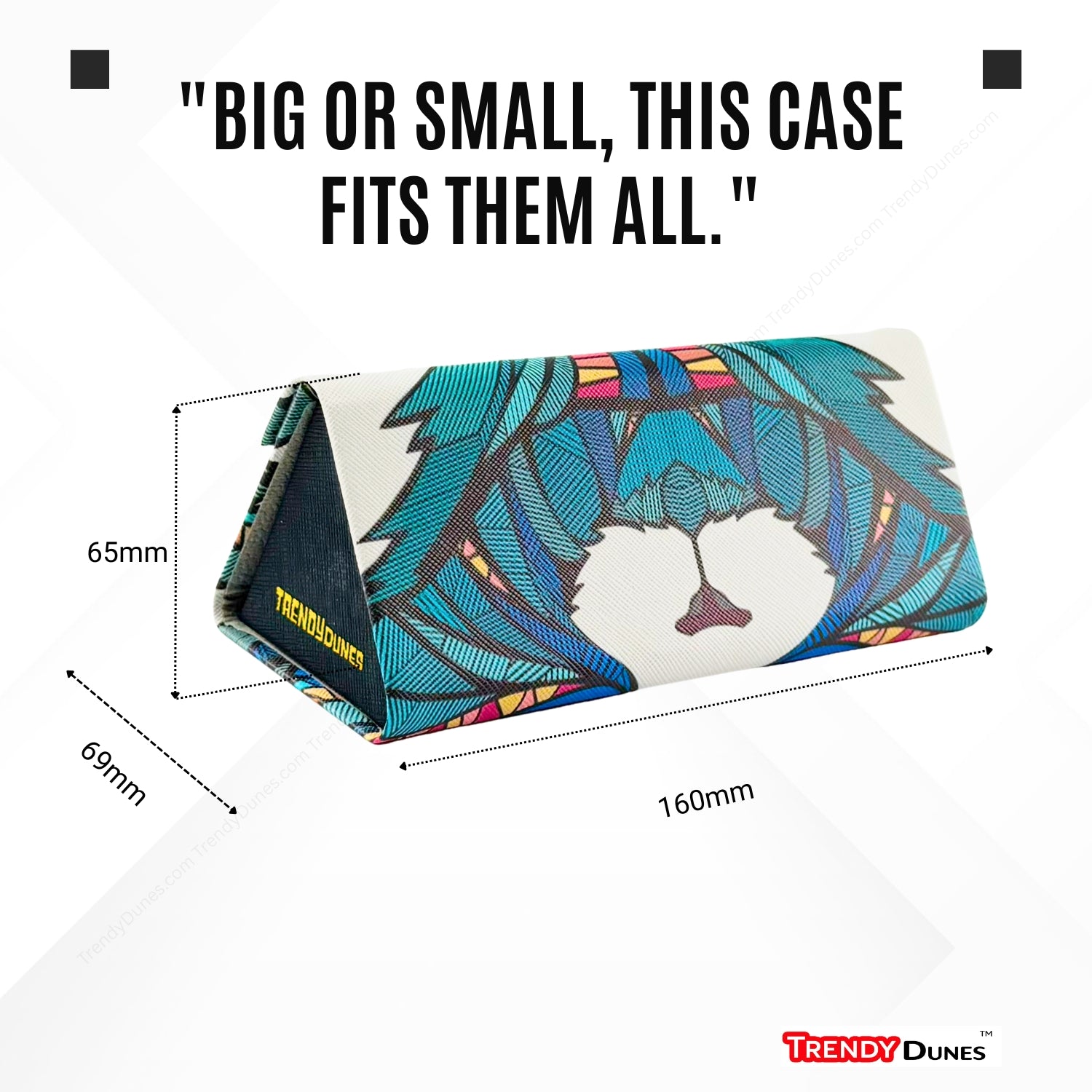 TrendyDunes High Fashion Luxury PU Leather Exterior, Soft Lining Triangular Sunglasses Eyewear Case with Vivid Animalistic Color Motifs | Includes Micro Fiber Wiping Cloth