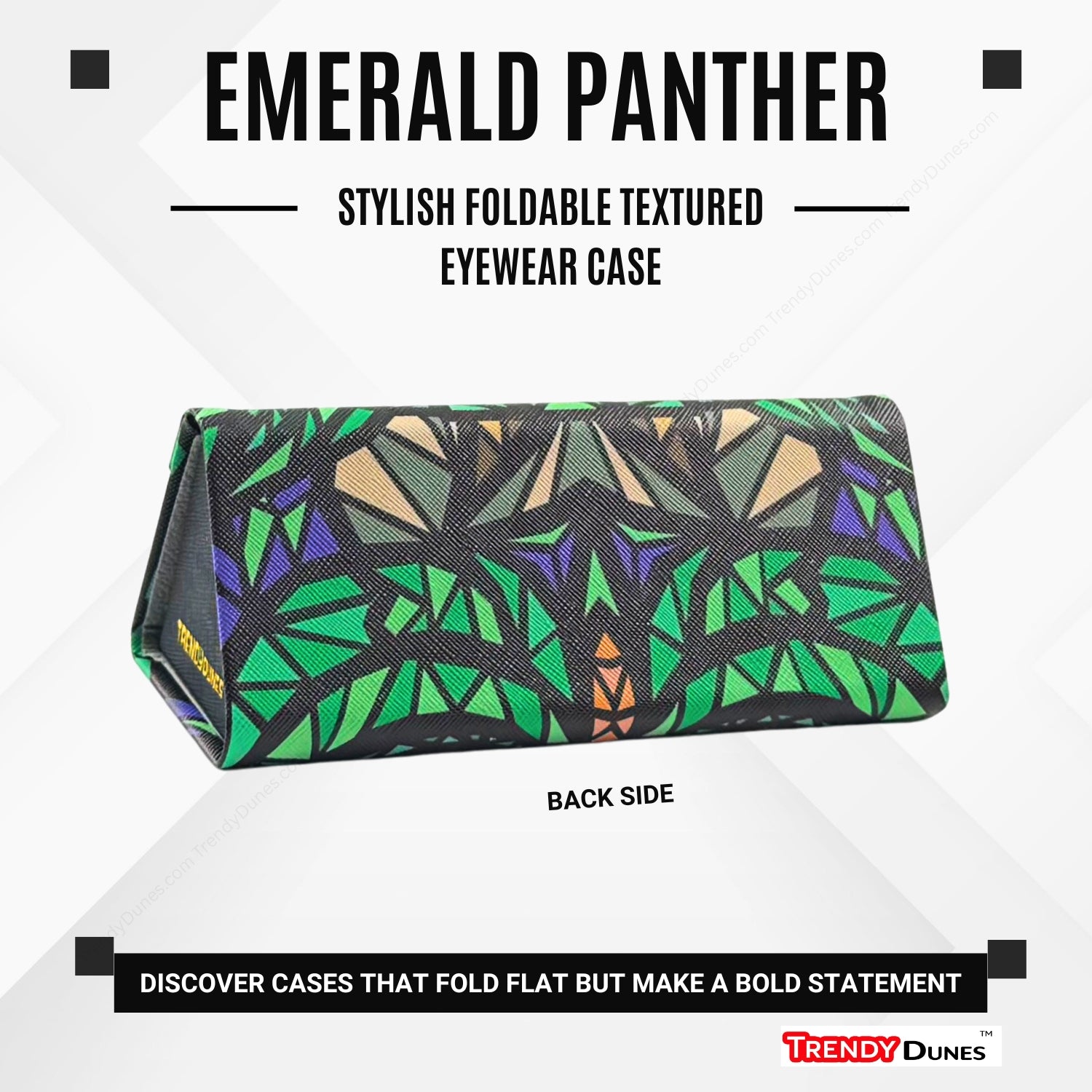 TrendyDunes High Fashion Luxury PU Leather Exterior, Soft Lining Triangular Sunglasses Eyewear Case with Vivid Animalistic Color Motifs | Includes Micro Fiber Wiping Cloth