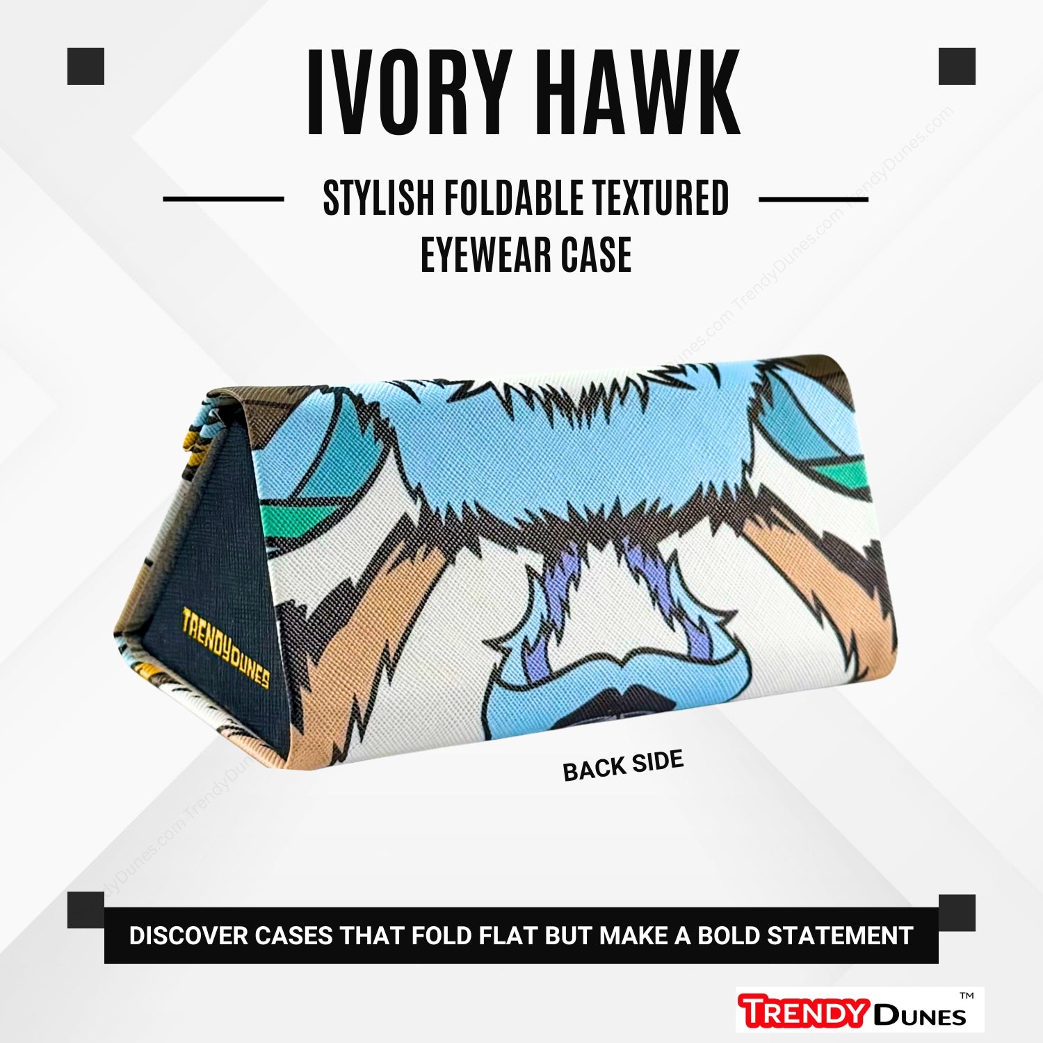 TrendyDunes High Fashion Luxury PU Leather Exterior, Soft Lining Triangular Sunglasses Eyewear Case with Vivid Animalistic Color Motifs | Includes Micro Fiber Wiping Cloth