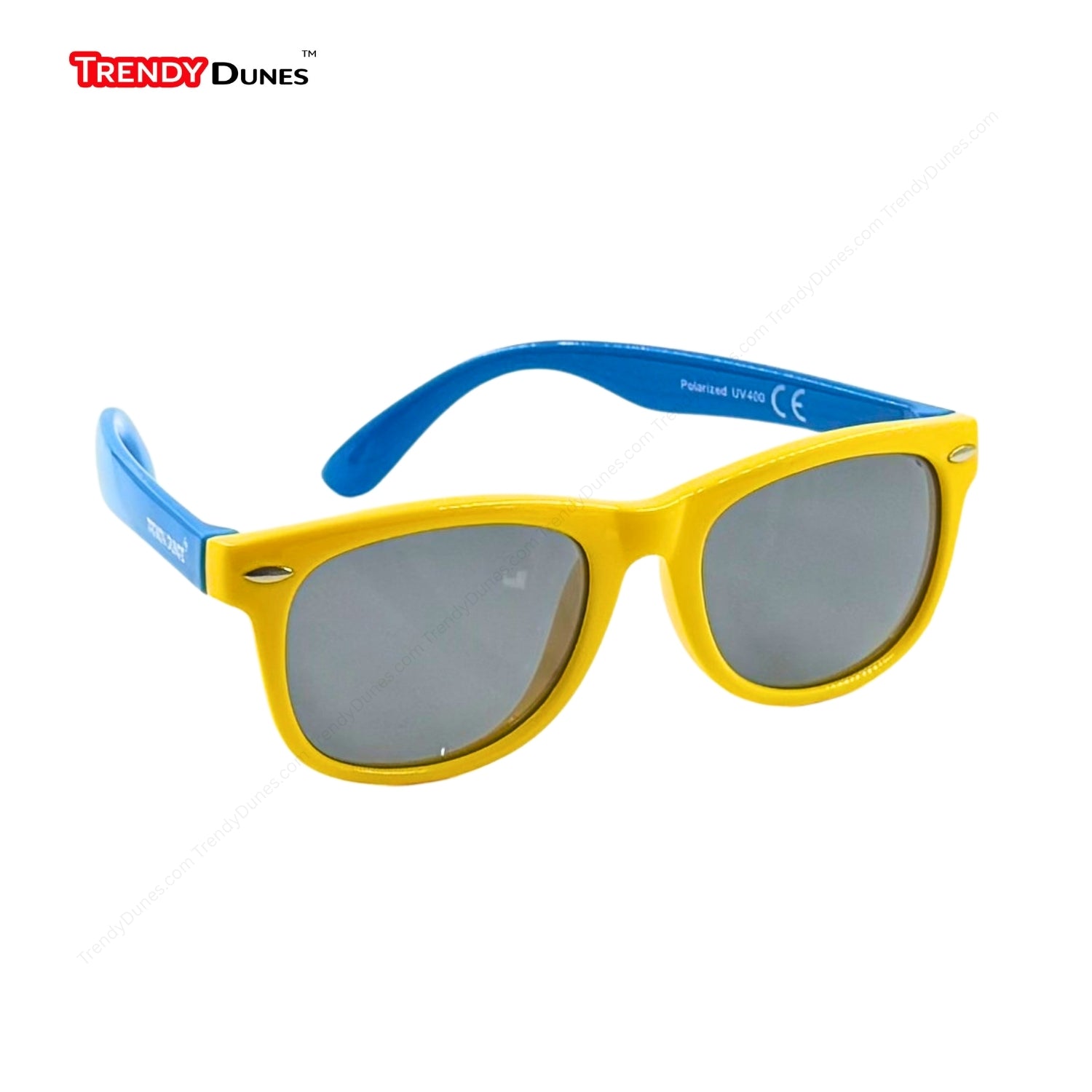 TrendyDunes Kids Polarized UV400 WayFarers Sunglasses Combo – 12 Fun Frame Color Variants with EVA Hard Case & Microfiber Cloth