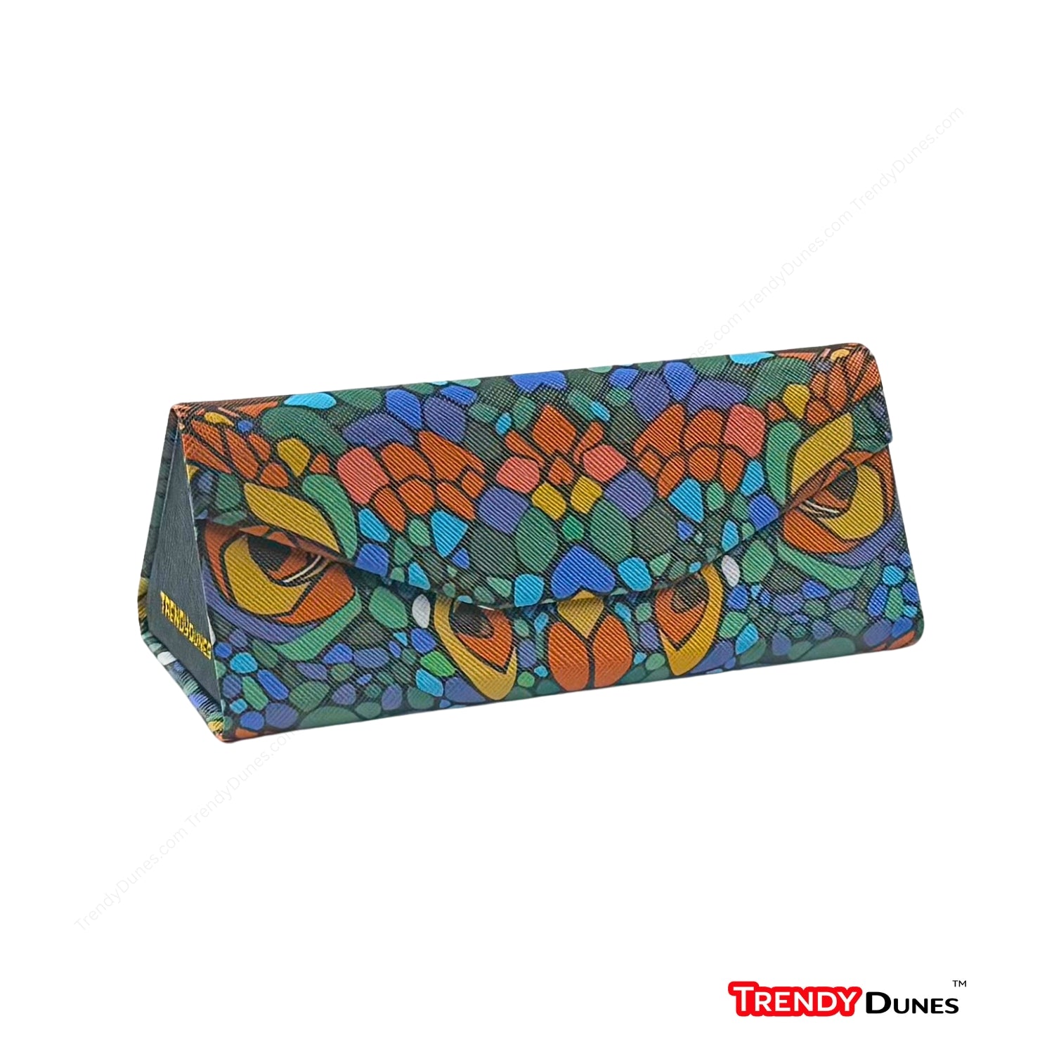 TrendyDunes High Fashion Luxury PU Leather Exterior, Soft Lining Triangular Sunglasses Eyewear Case with Vivid Animalistic Color Motifs | Includes Micro Fiber Wiping Cloth