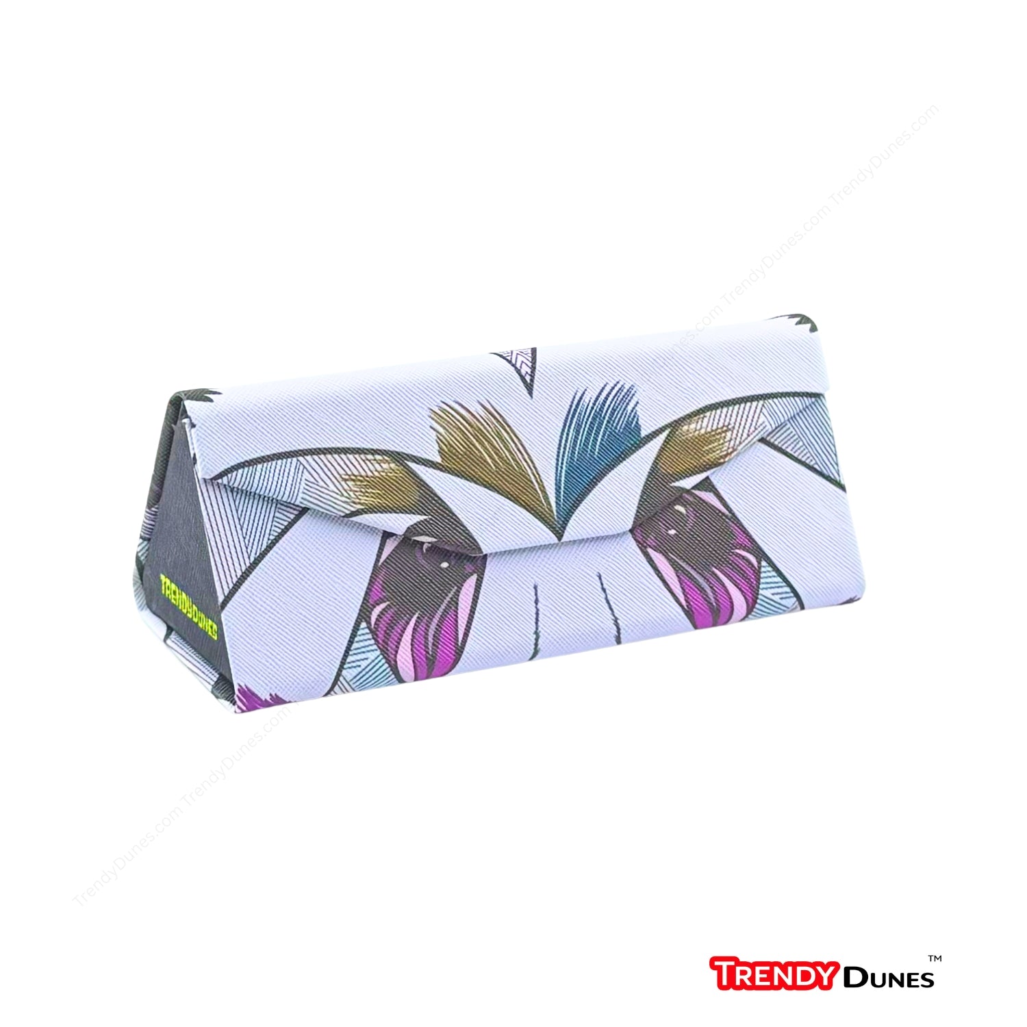 TrendyDunes High Fashion Luxury PU Leather Exterior, Soft Lining Triangular Sunglasses Eyewear Case with Vivid Animalistic Color Motifs | Includes Micro Fiber Wiping Cloth