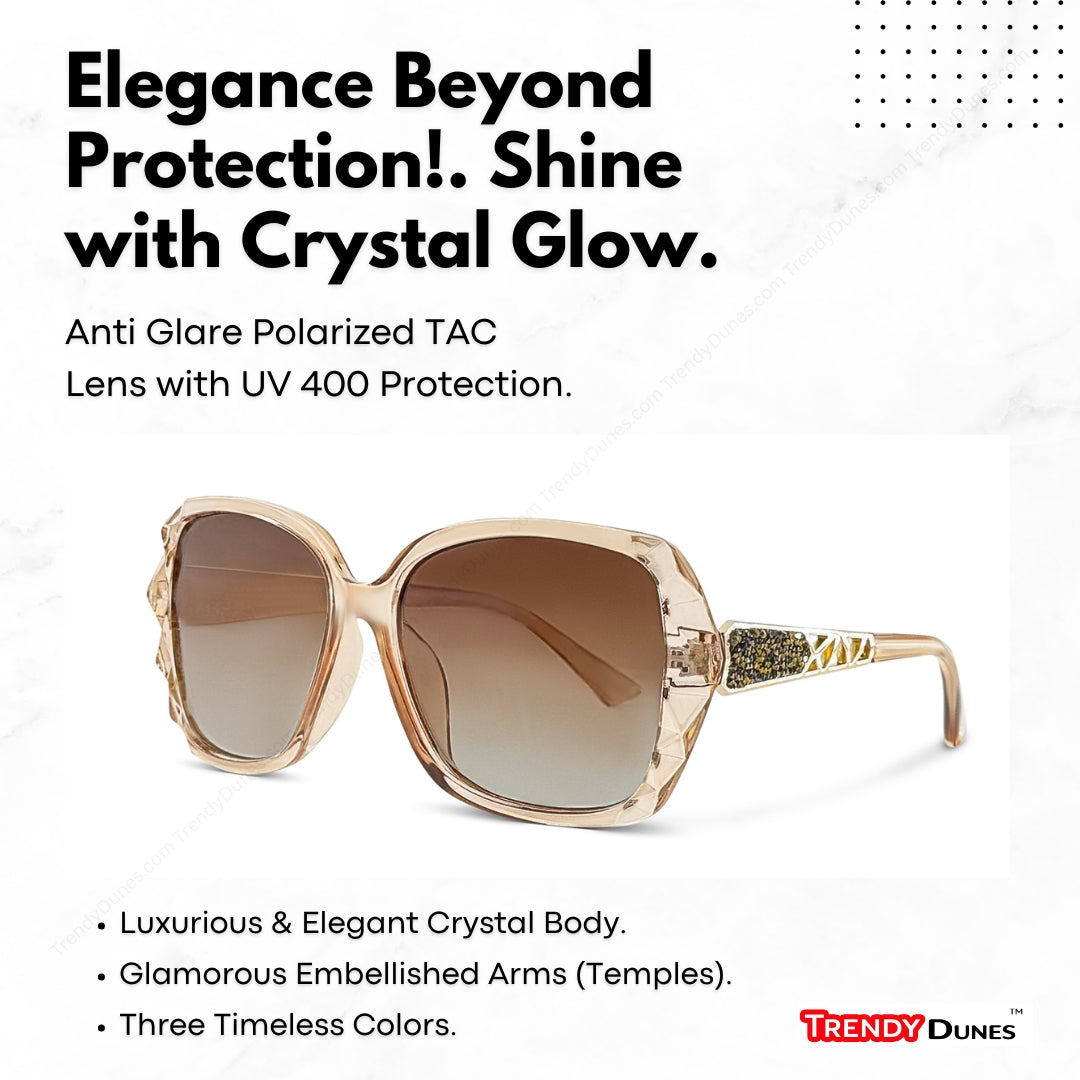 TrendyDunes Oversized Fashion Sunglasses for Women | Decorative Temples | Premium TAC Polarized Impact Scratch Resistant – Crystal-Cut Frame | Glittered Decorative Temples, UV400 Protection, Gradient Lenses – Chic & Stylish