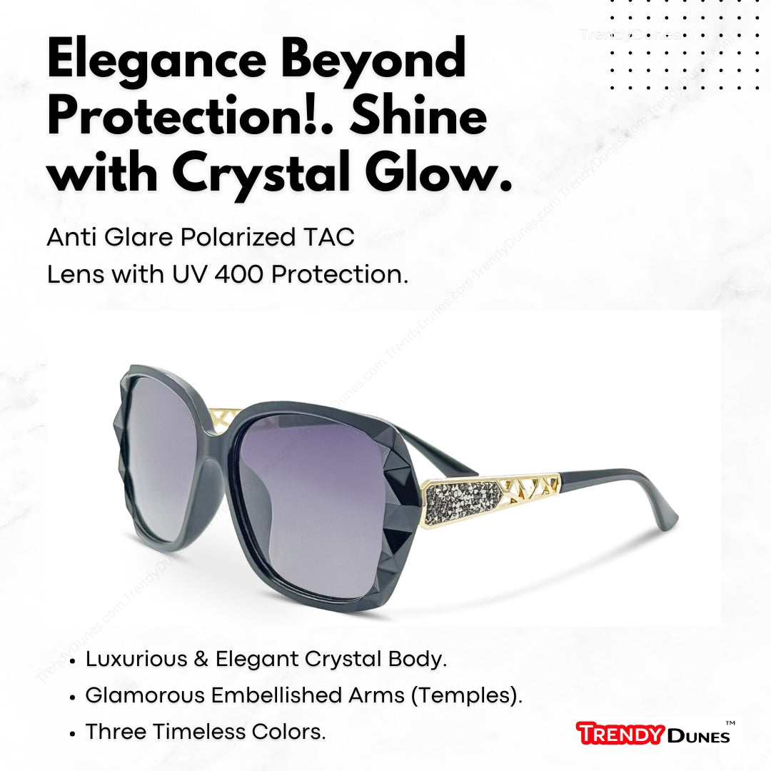 TrendyDunes Oversized Fashion Sunglasses for Women | Decorative Temples | Premium TAC Polarized Impact Scratch Resistant – Crystal-Cut Frame | Glittered Decorative Temples, UV400 Protection, Gradient Lenses – Chic & Stylish