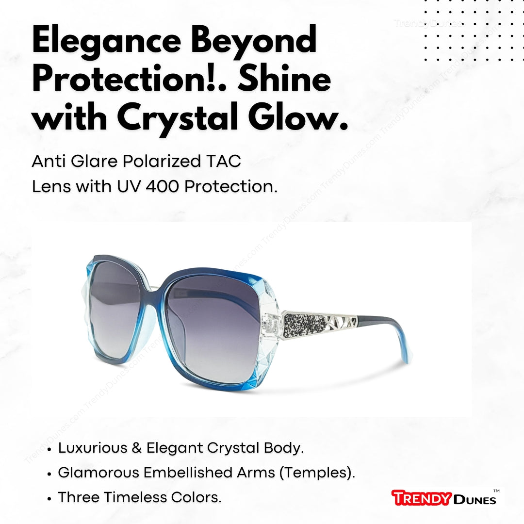 TrendyDunes Oversized Fashion Sunglasses for Women | Decorative Temples | Premium TAC Polarized Impact Scratch Resistant – Crystal-Cut Frame | Glittered Decorative Temples, UV400 Protection, Gradient Lenses – Chic & Stylish