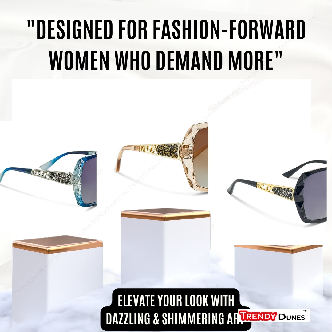 TrendyDunes Oversized Fashion Sunglasses for Women | Decorative Temples | Premium TAC Polarized Impact Scratch Resistant – Crystal-Cut Frame | Glittered Decorative Temples, UV400 Protection, Gradient Lenses – Chic & Stylish