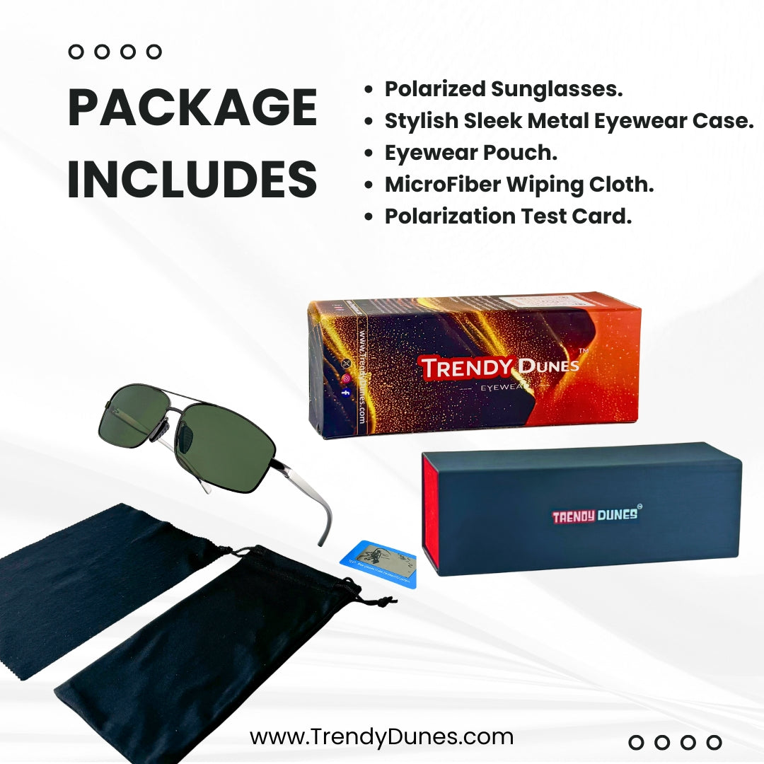 TrendyDunes Premium Wrap Around Aviators TAC Polarized Anti Glare UV400 Sleek Sunglasses| Aluminium Magnesium Metal Frame. Luxurious Hard Metal Case With Red Lining | Superior Cushion & Protection