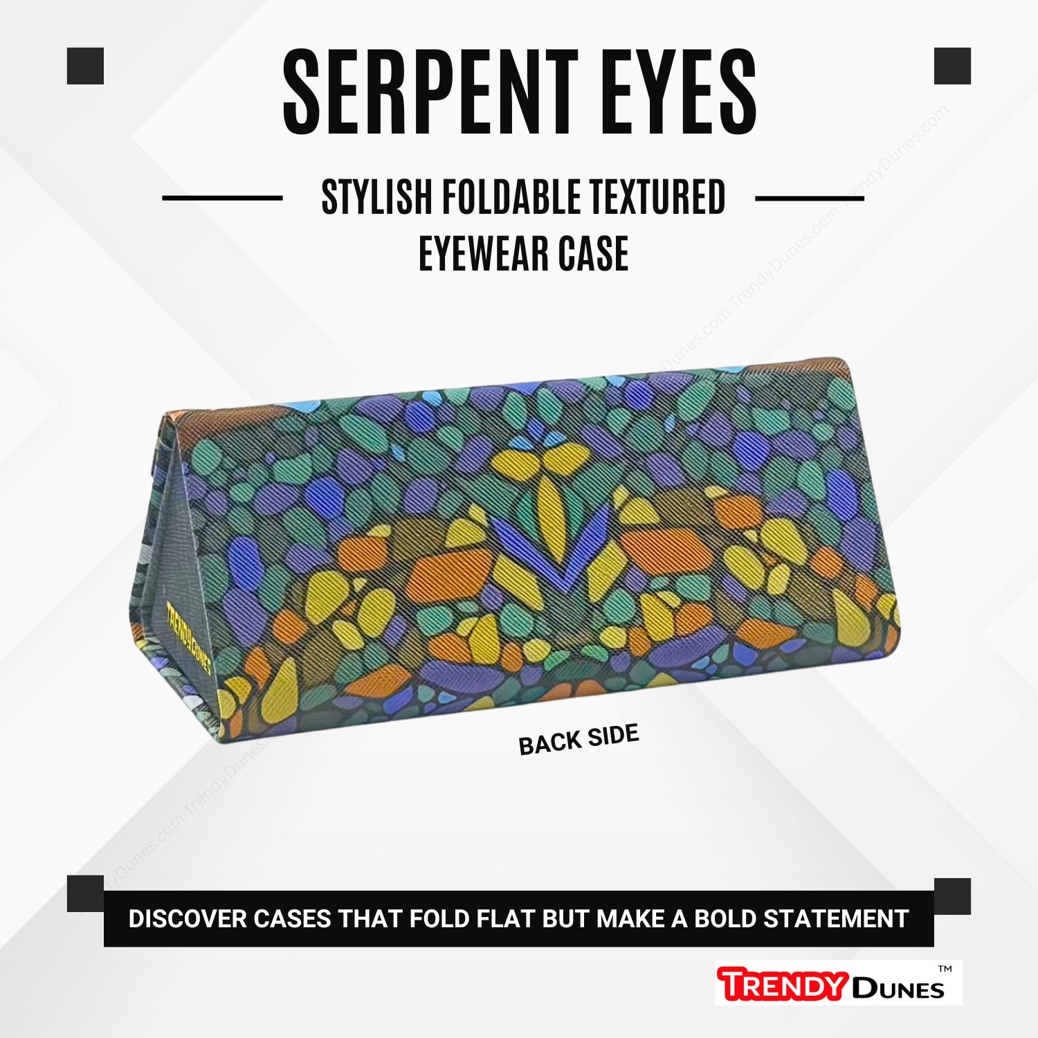 TrendyDunes High Fashion Luxury PU Leather Exterior, Soft Lining Triangular Sunglasses Eyewear Case with Vivid Animalistic Color Motifs | Includes Micro Fiber Wiping Cloth