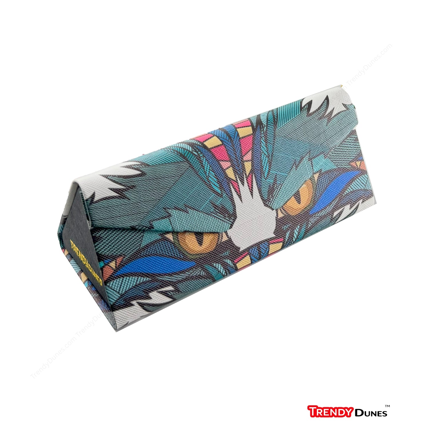 TrendyDunes High Fashion Luxury PU Leather Exterior, Soft Lining Triangular Sunglasses Eyewear Case with Vivid Animalistic Color Motifs | Includes Micro Fiber Wiping Cloth