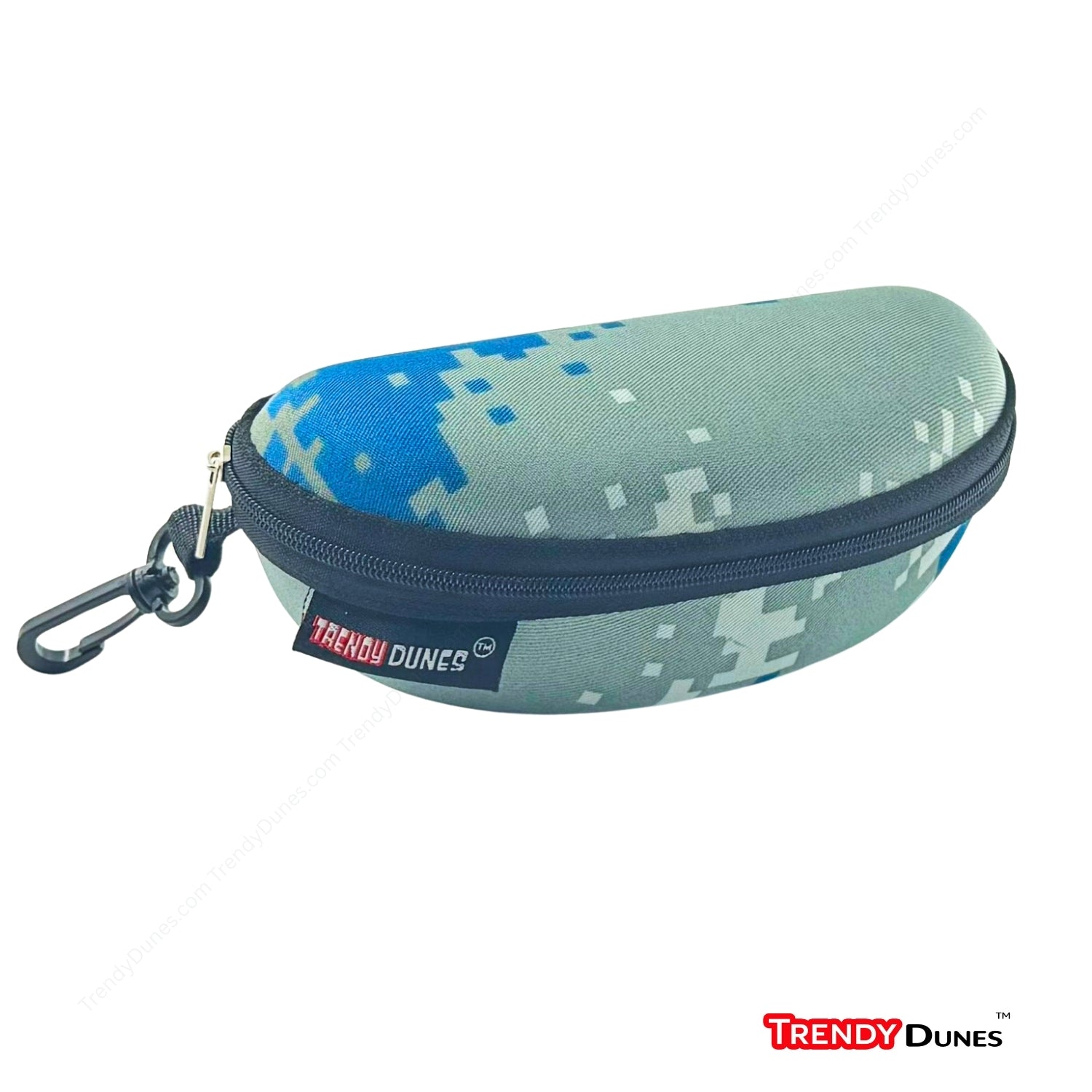 TrendyDunes BlueByte & Sandscape Desert Camo EVA Zipper Sunglass Case with Clip Hook & Water-Resistant – Stylish & Protective Eyewear Cover