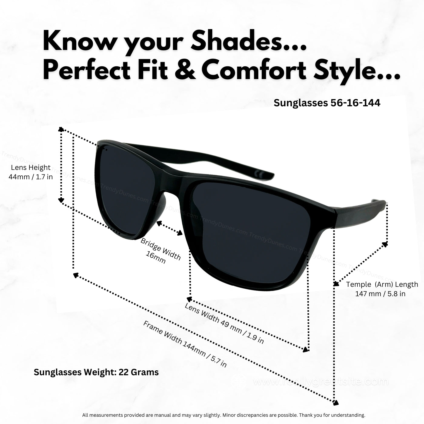 TrendyDunes Luxurious Unisex Polarized Wayfarer Sun Glasses, TAC Lens, Anti Glare, UV400 Protection | Lightweight Polycarbonate Frame |  Premium EVA Waterproof Material Sunglasses Case  & Black Draw String Eyewear Pouch