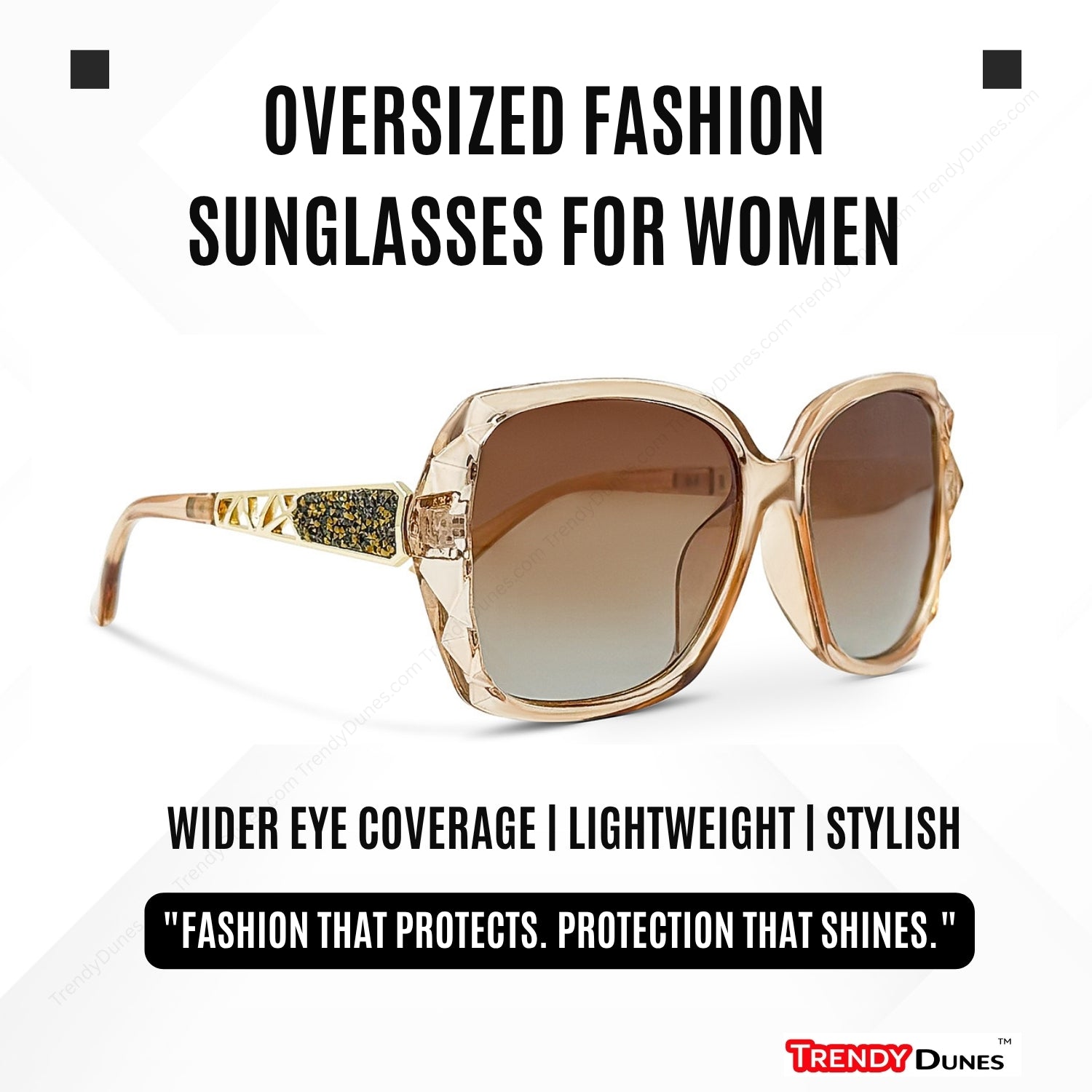 TrendyDunes Women's Eyewear Combo – Oversized Polarized Sunglasses Beige Brown + Stylish Cat Eye Blue Light Glasses (Black Frame)