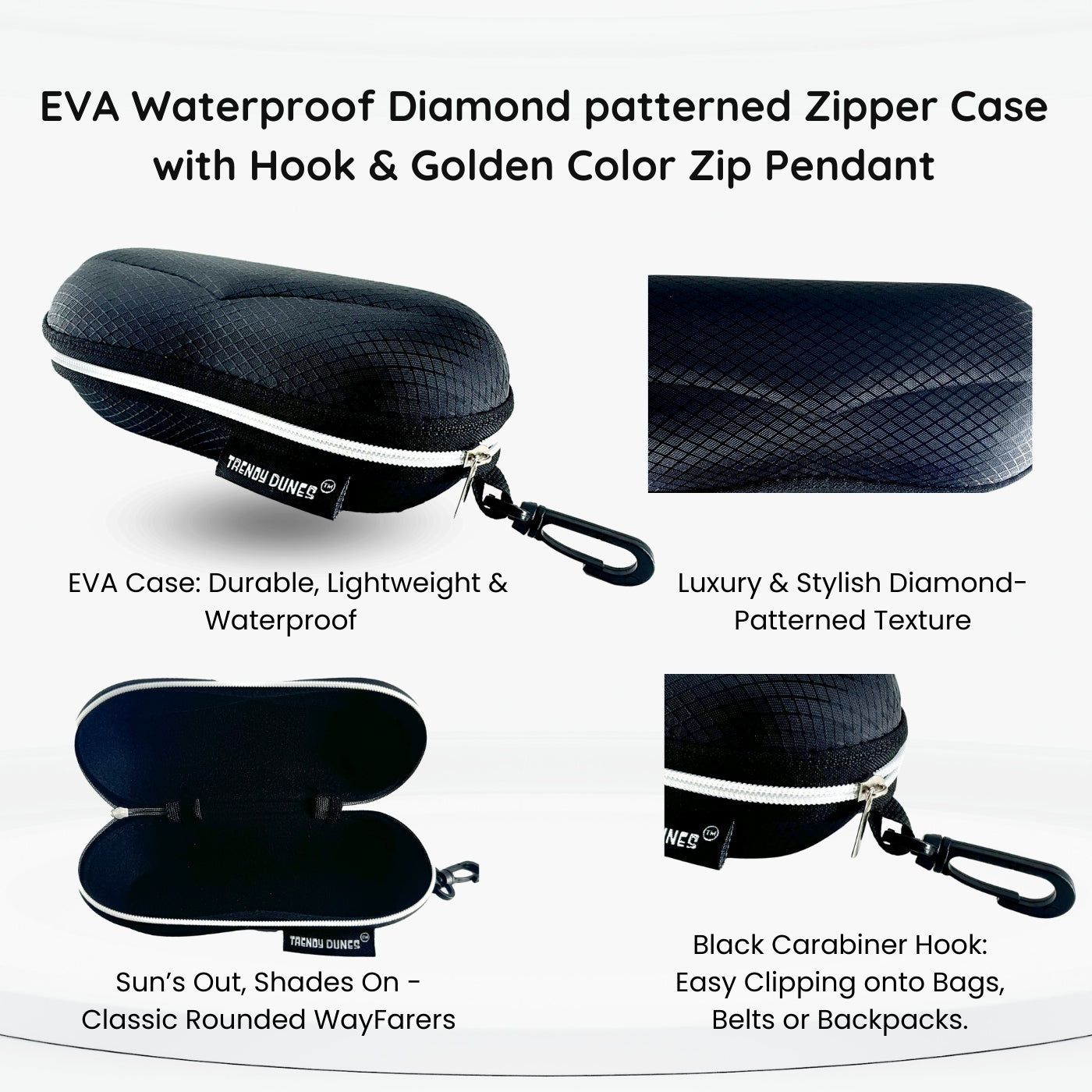 TrendyDunes Luxurious Unisex Polarized Wayfarer Sun Glasses, TAC Lens, Anti Glare, UV400 Protection | Lightweight Polycarbonate Frame |  Premium EVA Waterproof Material Sunglasses Case  & Black Draw String Eyewear Pouch