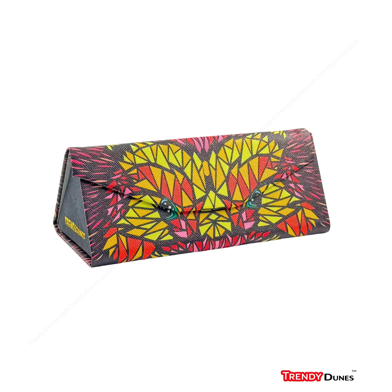 TrendyDunes High Fashion Luxury PU Leather Exterior, Soft Lining Triangular Sunglasses Eyewear Case with Vivid Animalistic Color Motifs | Includes Micro Fiber Wiping Cloth